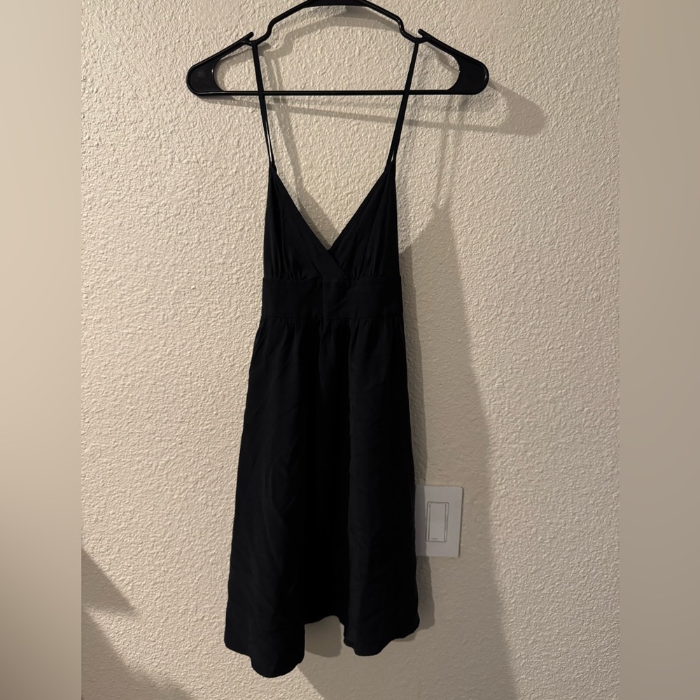 Armani Exchange Black Spaghetti-Strap V-Neck Mini Dress 100% Silk